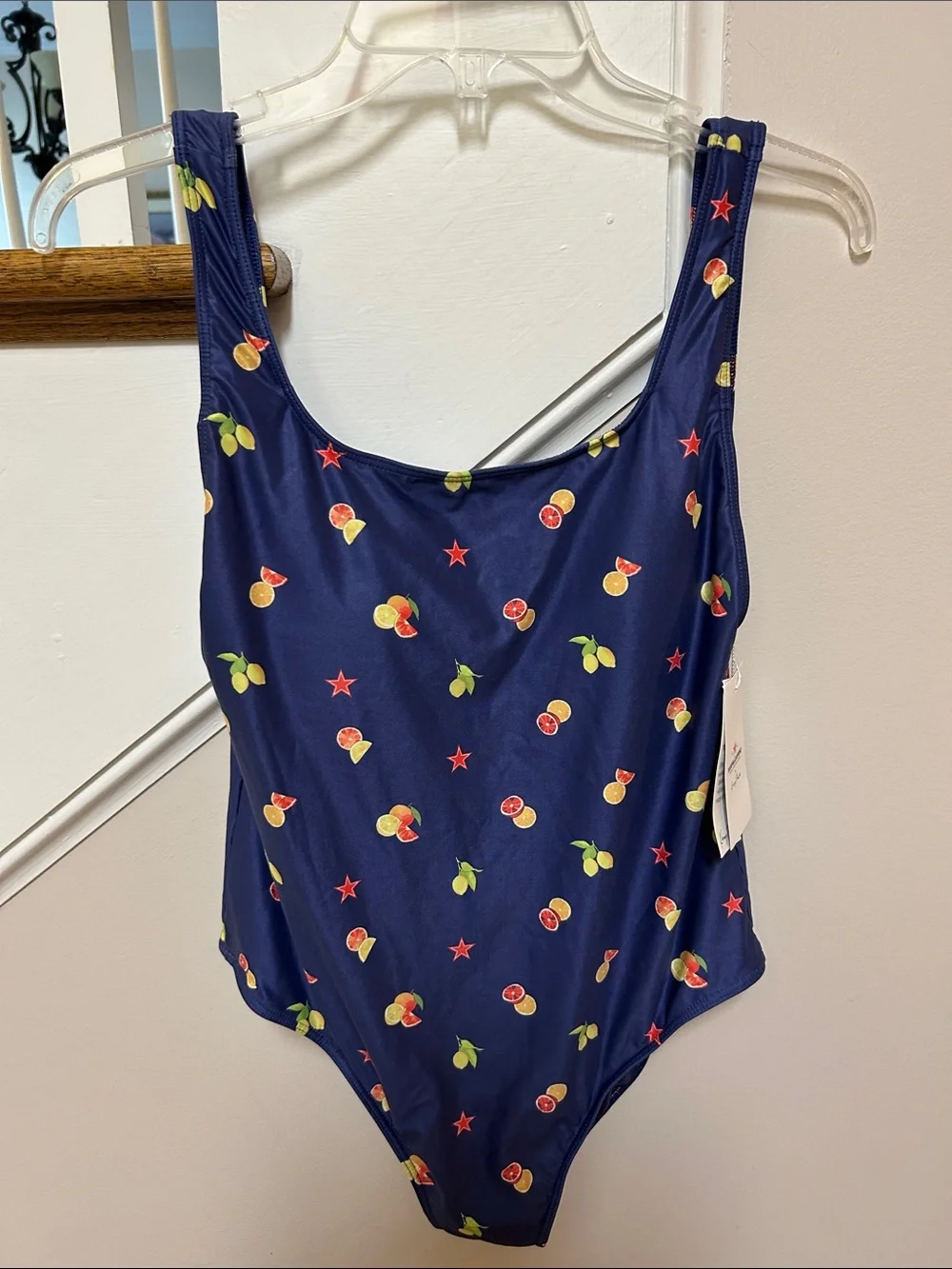 San Pellegrino X Kenny Flowers NWT L Navy Citrus Fruit-Print One-Piece Swimsuit